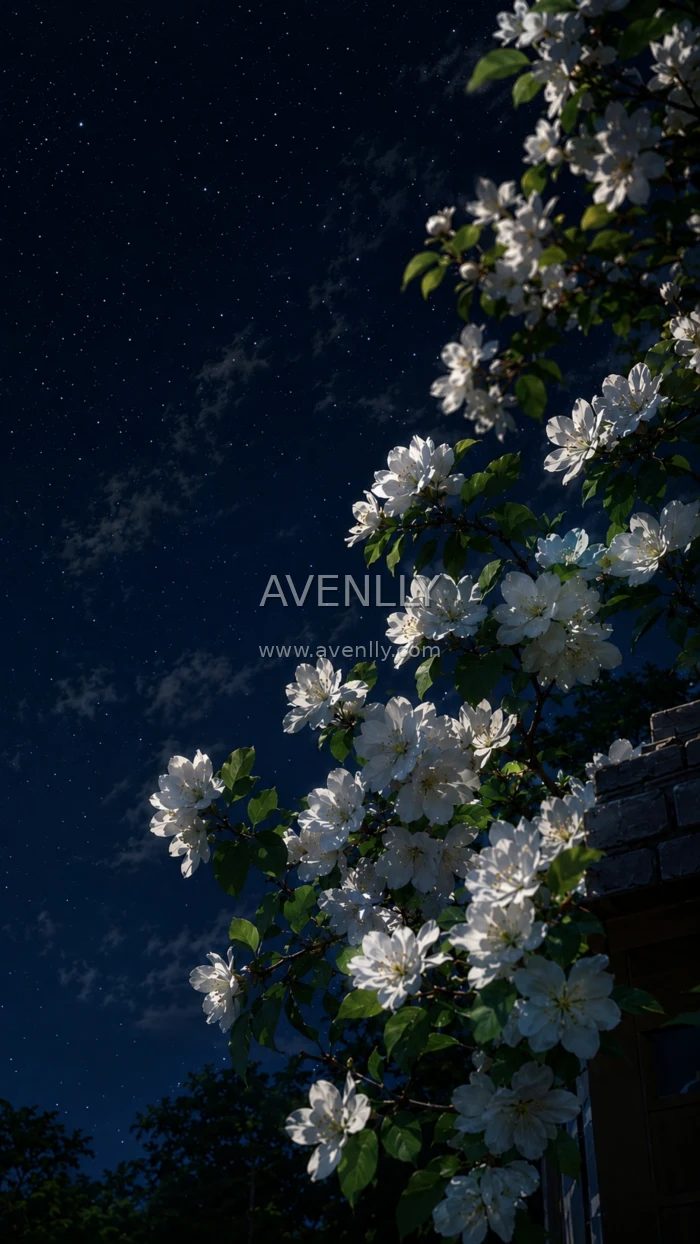 Moonlit White Blossom Aesthetic Wallpaper