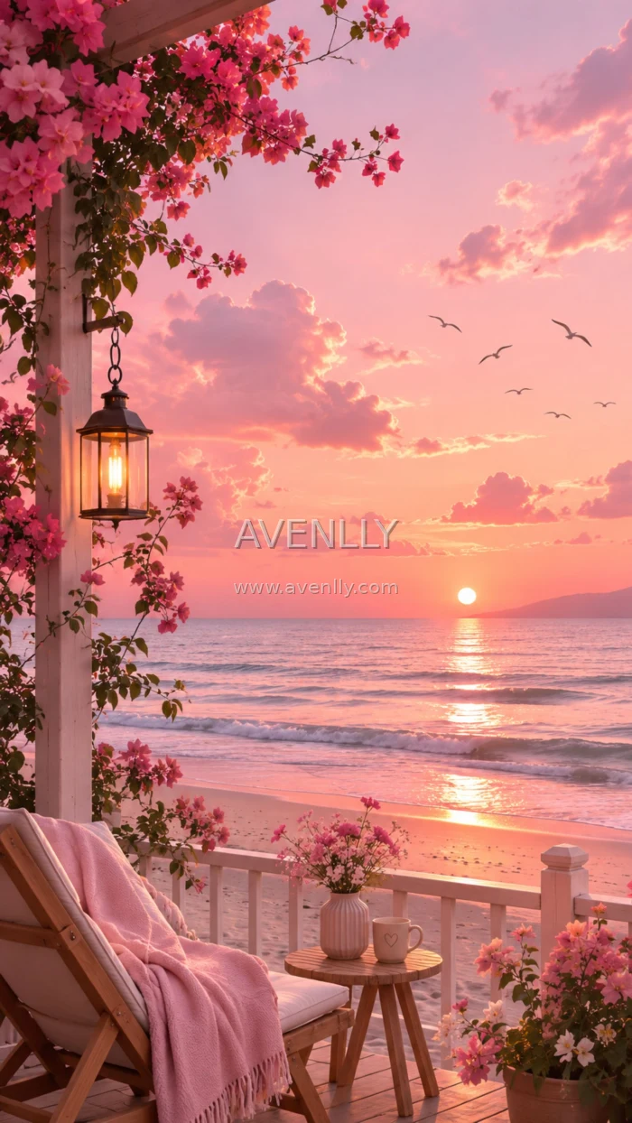 Pink Beach Sunset Aesthetic Wallpaper 4K HD for iPhone & Android