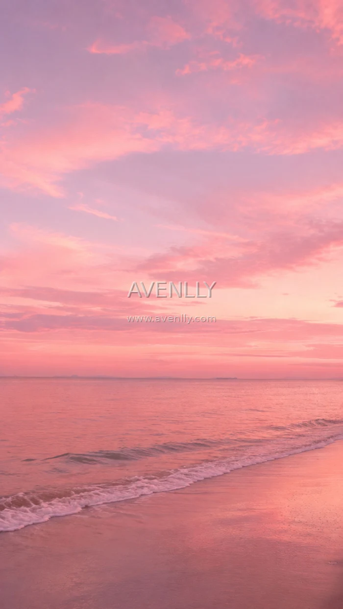 Pink Sunset Beach Aesthetic Wallpaper