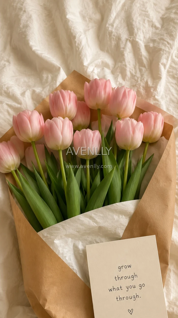 Pink Tulip Bouquet Aesthetic Wallpaper | Soft Floral Phone Background (4K)