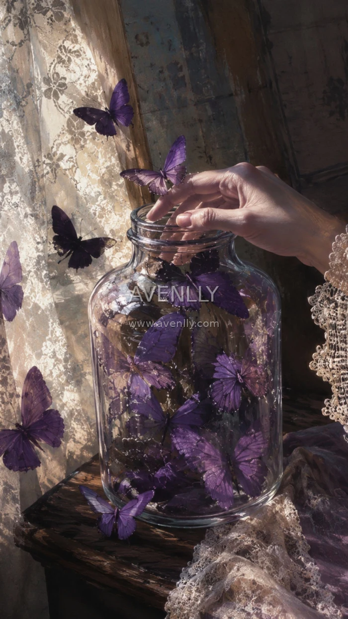 Purple Butterfly in Glass Jar Aesthetic Wallpaper
