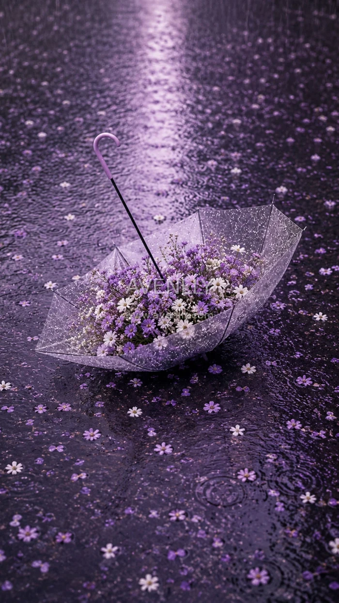 Purple & White Flower Umbrella Aesthetic Wallpaper