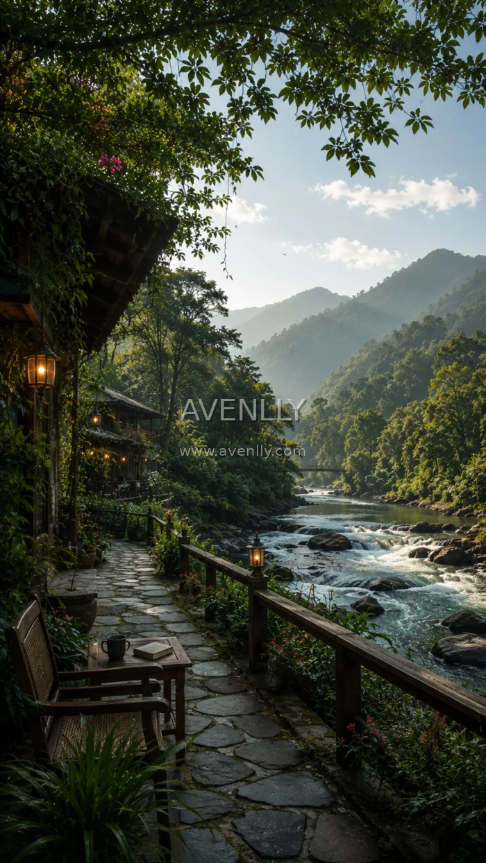 Serene Riverside Forest Cabin Wallpaper | Nature Escape 4K