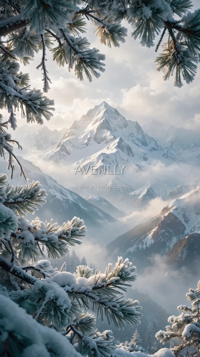 Snowy Alpine Peak - Avenlly Premium Cinematic Snow Mountain Wallpaper