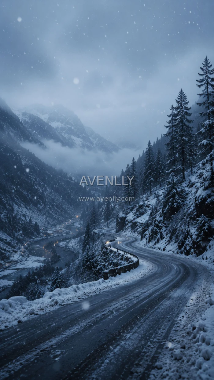 Snowy Mountain Road Wallpaper | Winter Alpine Drive 4K