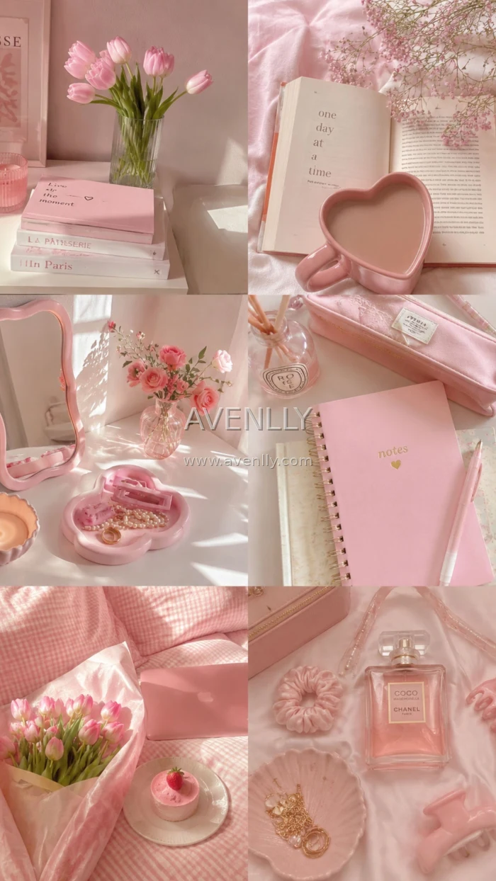 Soft Pink Aesthetic Collage Wallpaper | Dreamy Coquette Moodboard