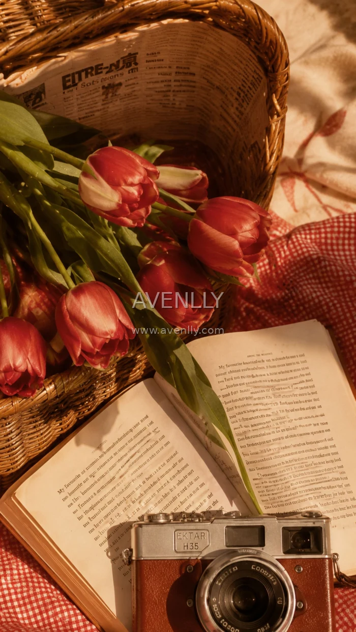 Vintage Camera & Tulips Aesthetic Wallpaper | Cozy Floral Phone Background (4K)