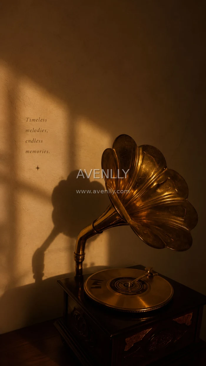 Vintage Gramophone Aesthetic Wallpaper | Timeless Melodies Brown Background