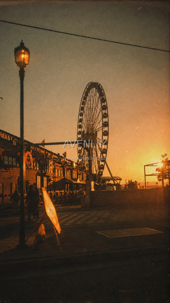 Vintage Pier Ferris Wheel Sunset Wallpaper