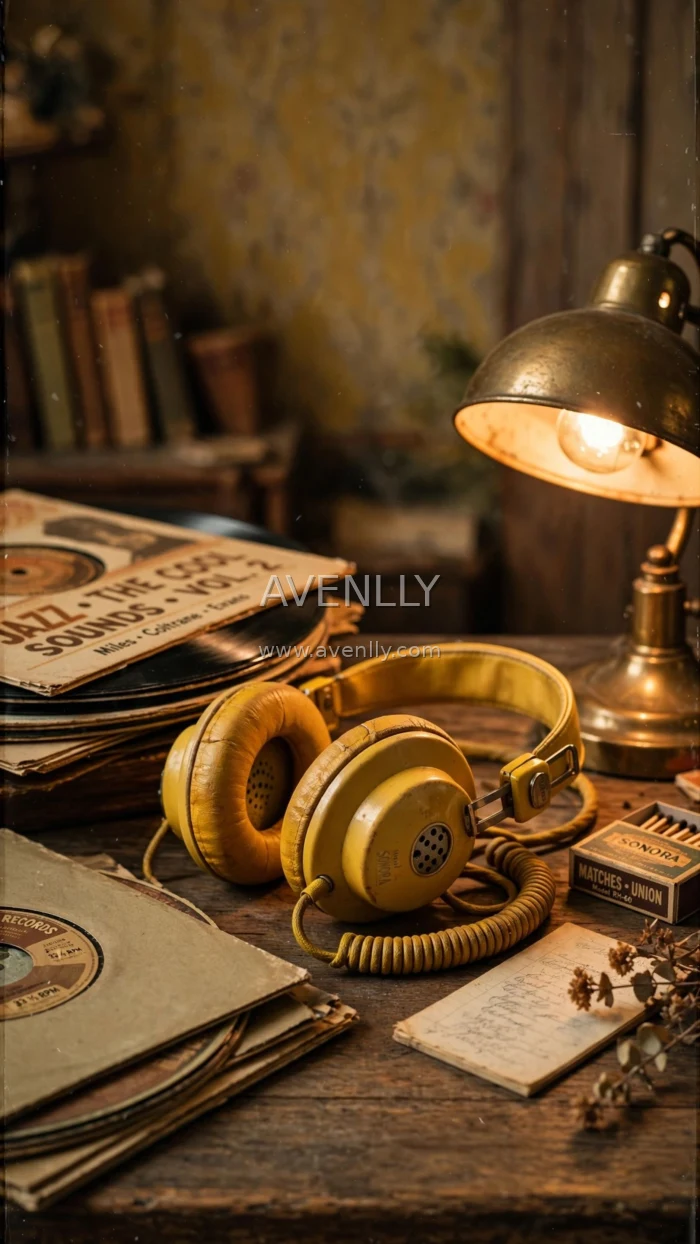 Vintage Vinyl Records & Headphones Wallpaper | Retro Music Desk 4K