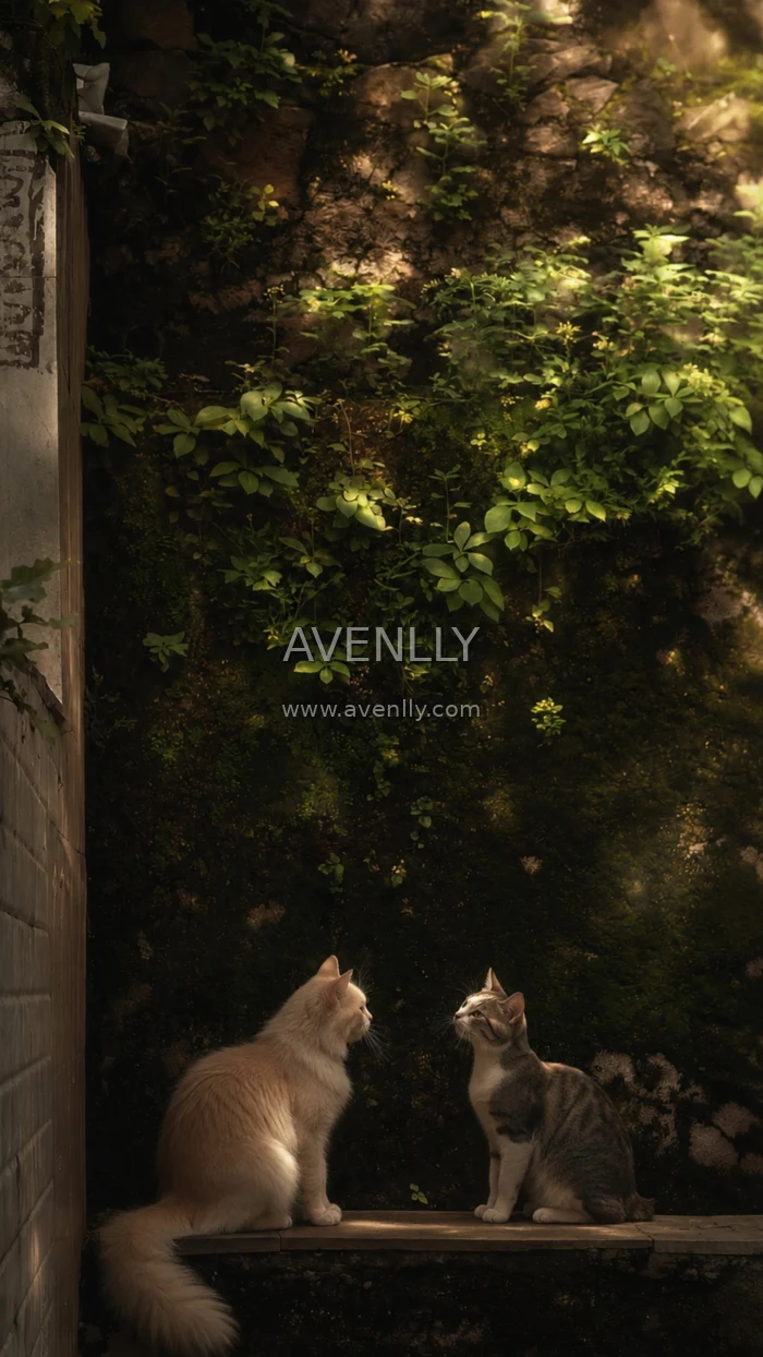 Whispers Between Two Cats – Cozy Nature Aesthetic Wallpaper 4K