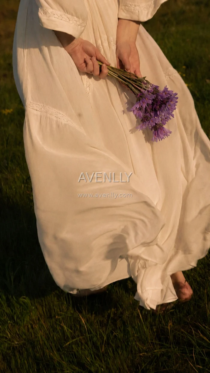 White Dress with Purple Flowers Aesthetic Wallpaper