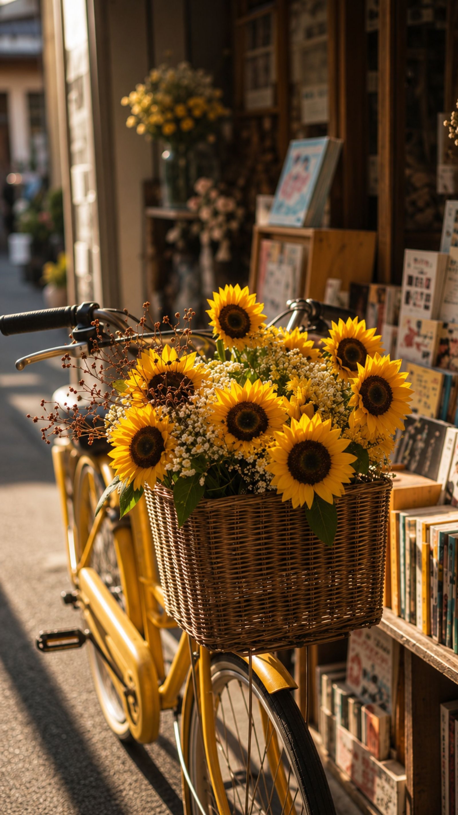 Vintage Yellow Bicycle with Sunflowers Aesthetic Wallpaper | Cozy 4K HD Background