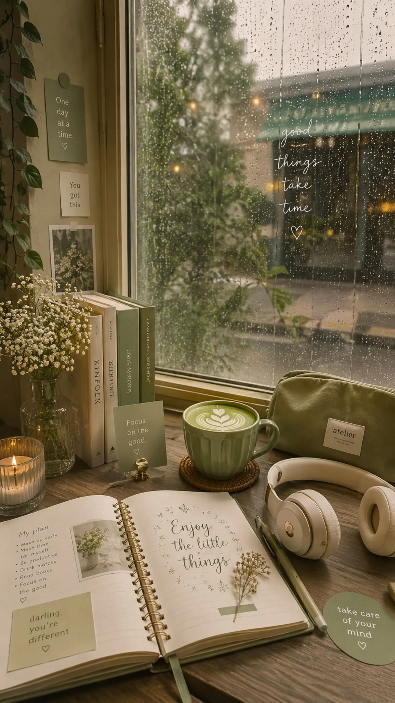 Matcha Rain Mood 4k Aesthetic Wallpaper