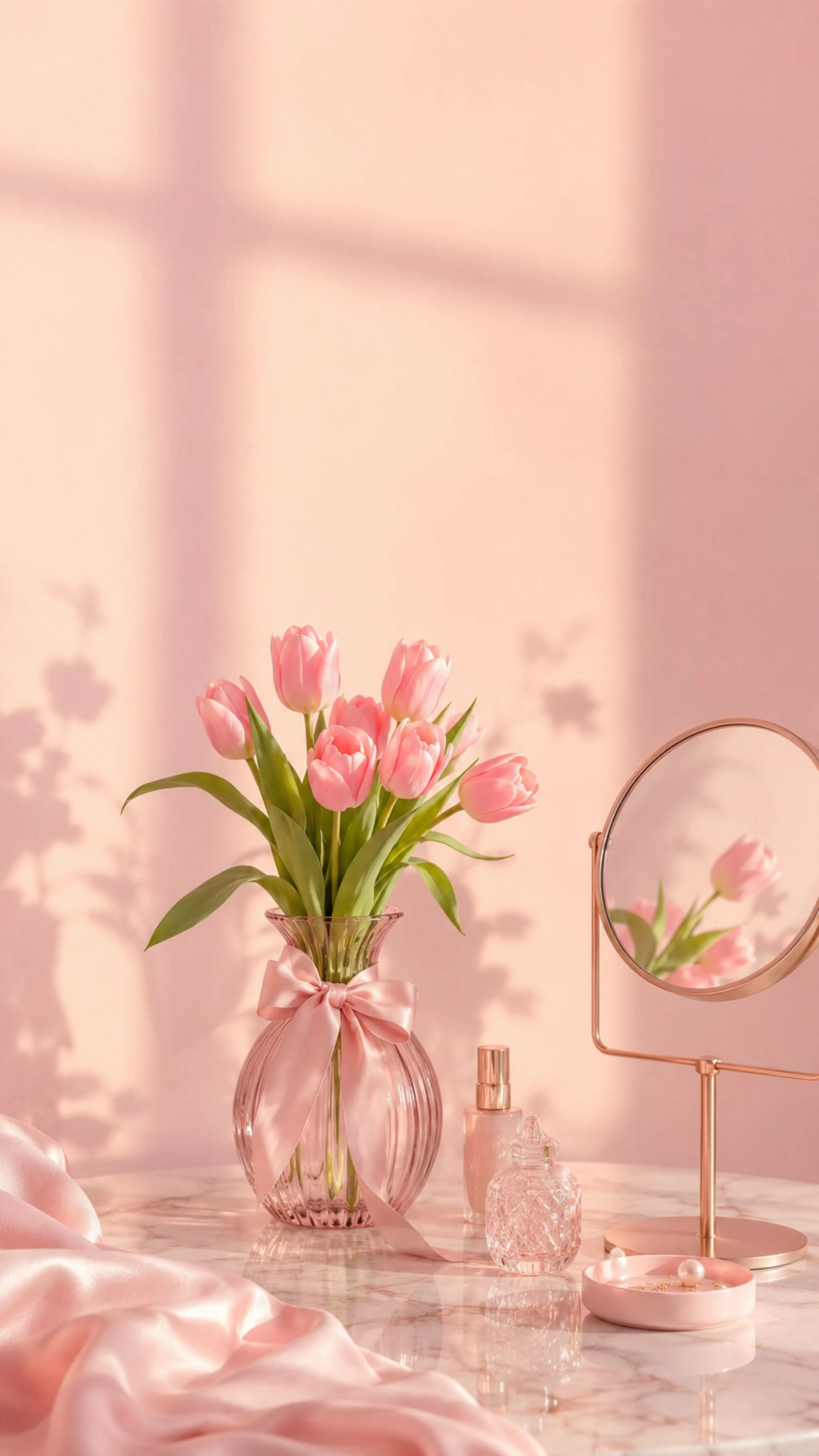 Blush Pink Vanity Aesthetic Wallpaper | Soft Luxury Floral Decor Background
